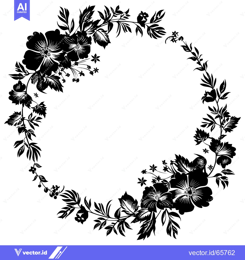 Premium Vector dari Black and White Floral Wreath with Empty Center