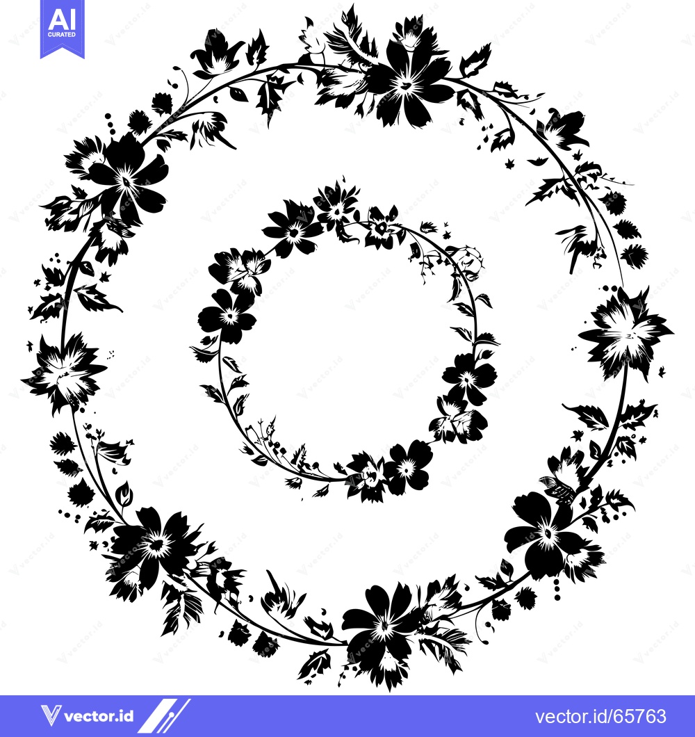 Premium Vector dari Two Black and White Floral Wreaths with Detailed Petals and Leaves