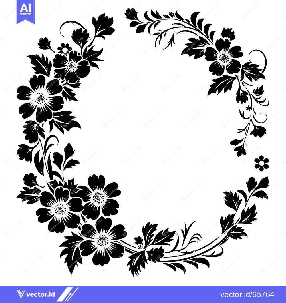 Premium Vector dari Black and White Floral Frame with Detailed Flower Blooms and Twigs