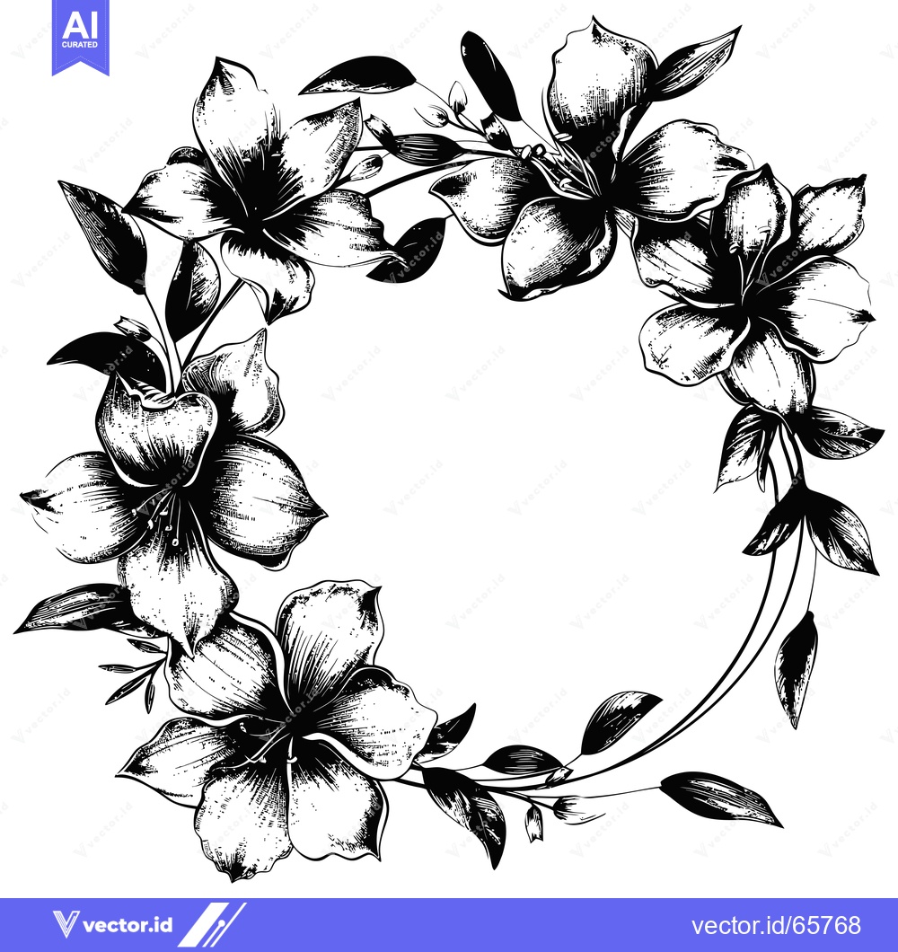 Premium Vector of Hand-drawn Black and White Floral Wreath with Empty Center