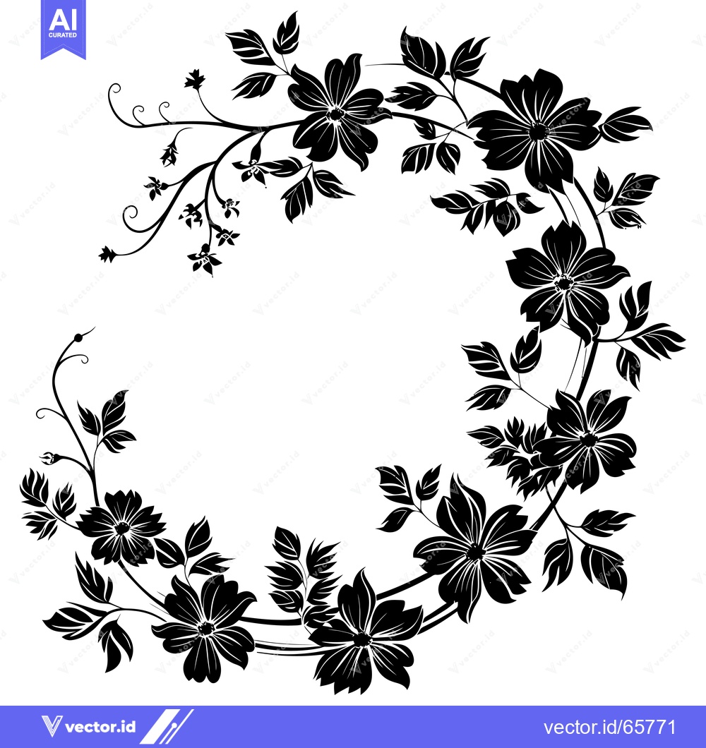 Premium Vector of Black and White Floral Wreath with a Circular Shape