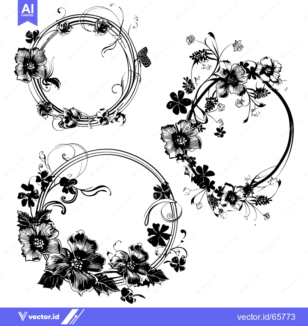 Premium Vector of Two Black and White Floral Frames with Swirls and Leaves