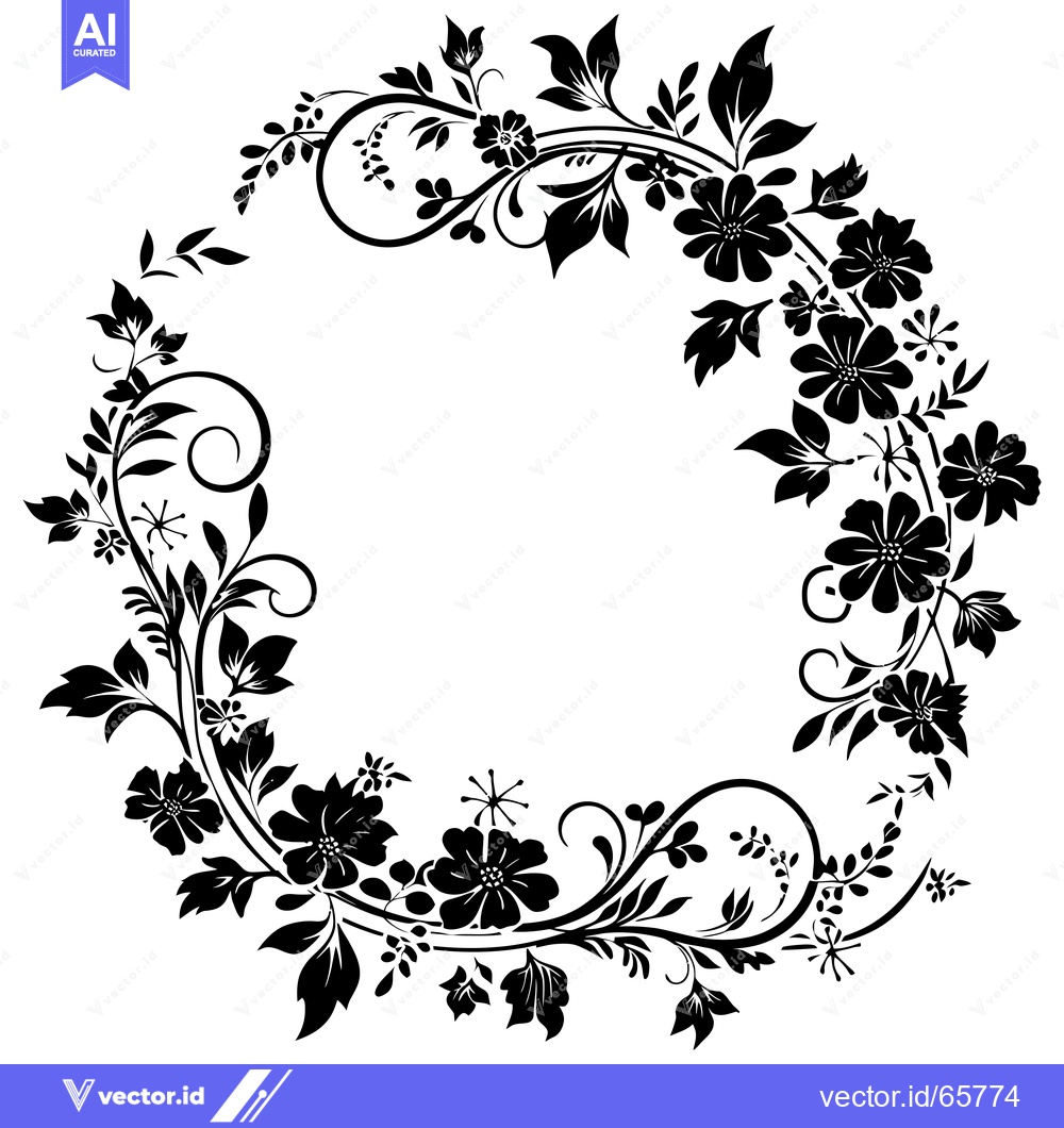 Premium Vector of Black and White Floral Design with Swirling Vines and Flowers