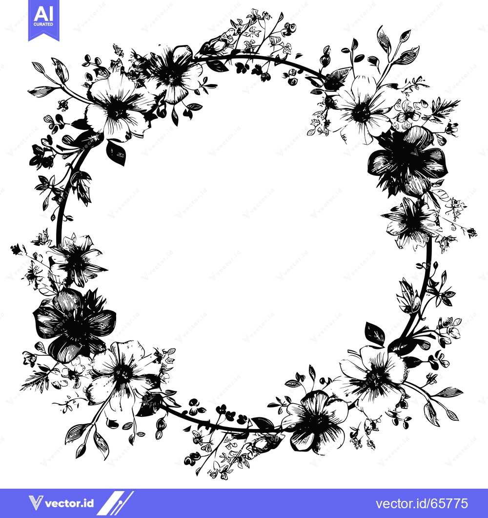 Premium Vector dari Black and White Floral Wreath with Empty Center