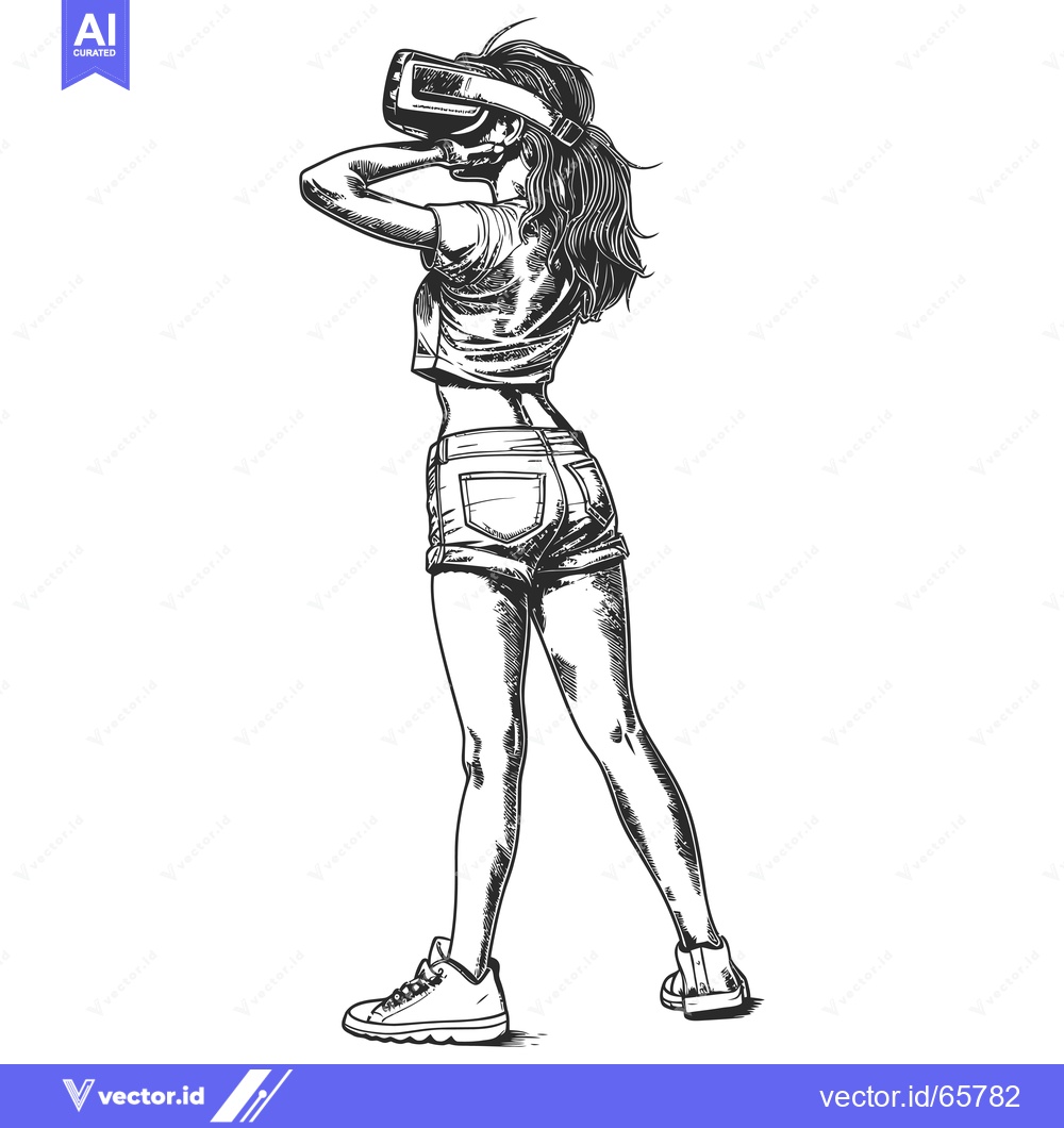 Premium Vector of A Woman Wearing a VR Headset and Casual Clothing