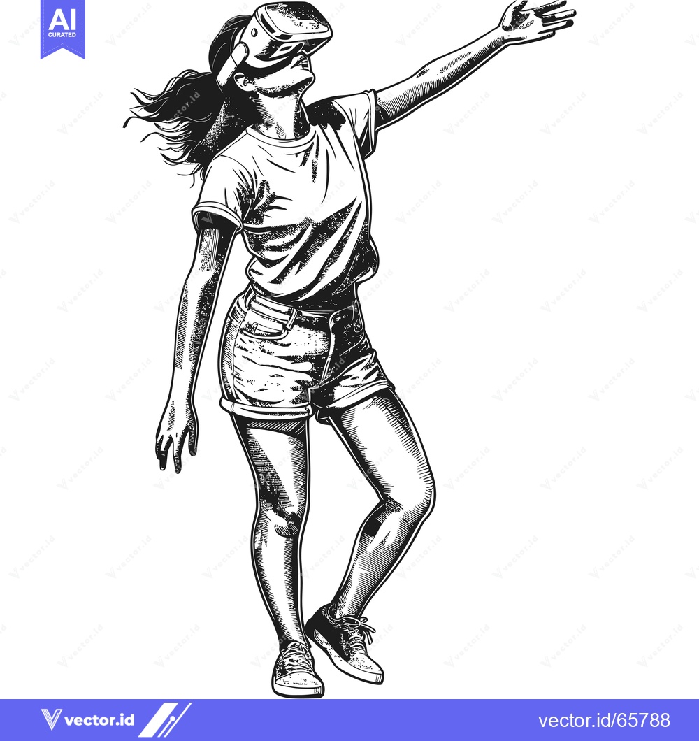 Premium Vector of Woman Experiencing Virtual Reality with Outstretched Arm