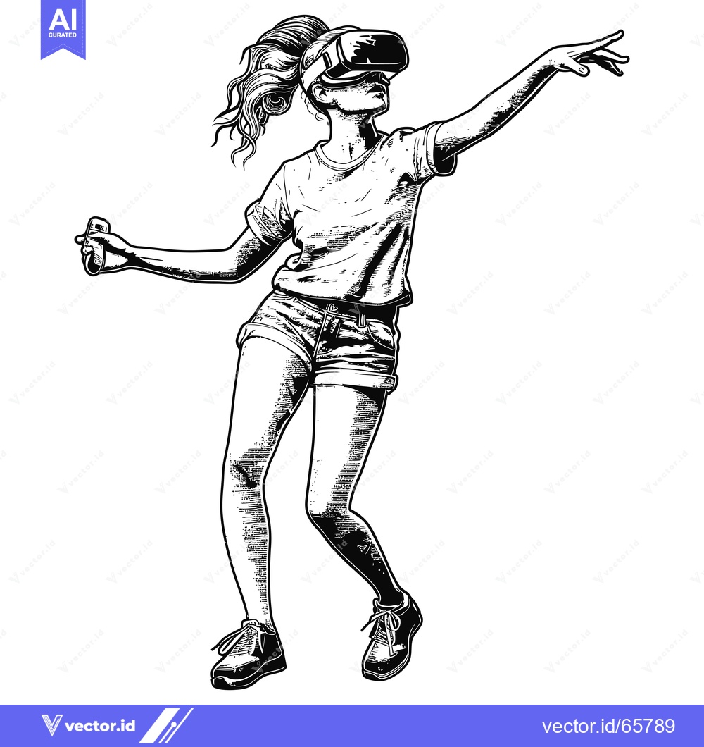 Premium Vector of Woman in VR Headset Interacting with Virtual Reality