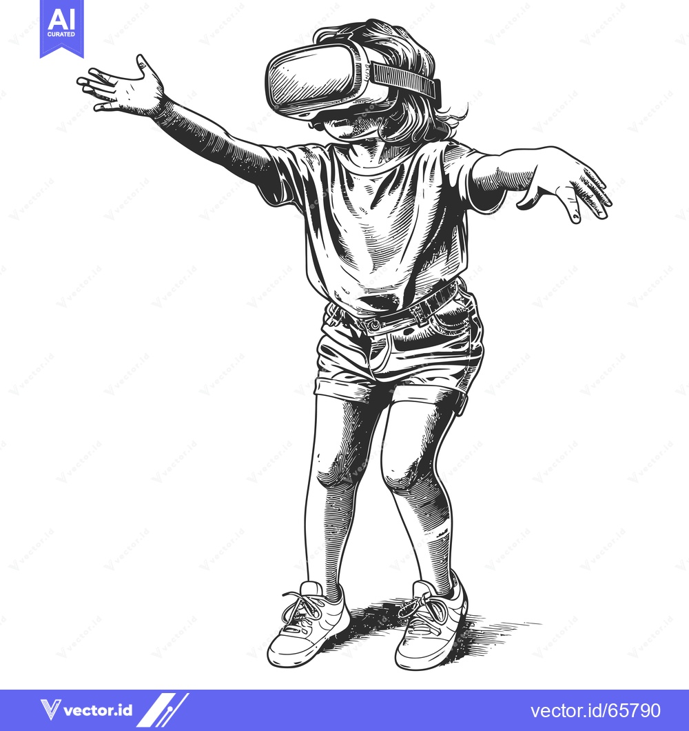 Premium Vector dari A Young Girl Experiencing Virtual Reality with a Headset