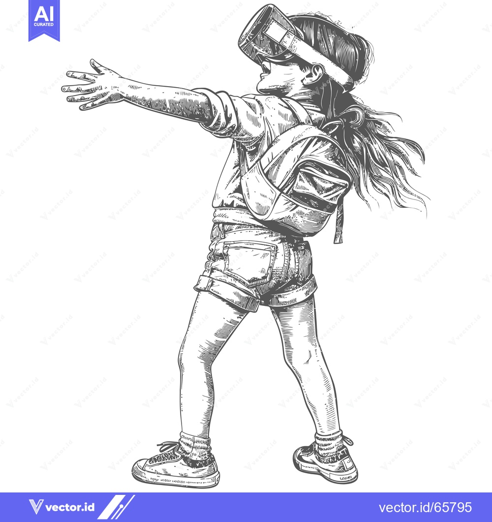 Premium Vector dari Young Girl Wearing VR Headset, Reaching Out With Hand