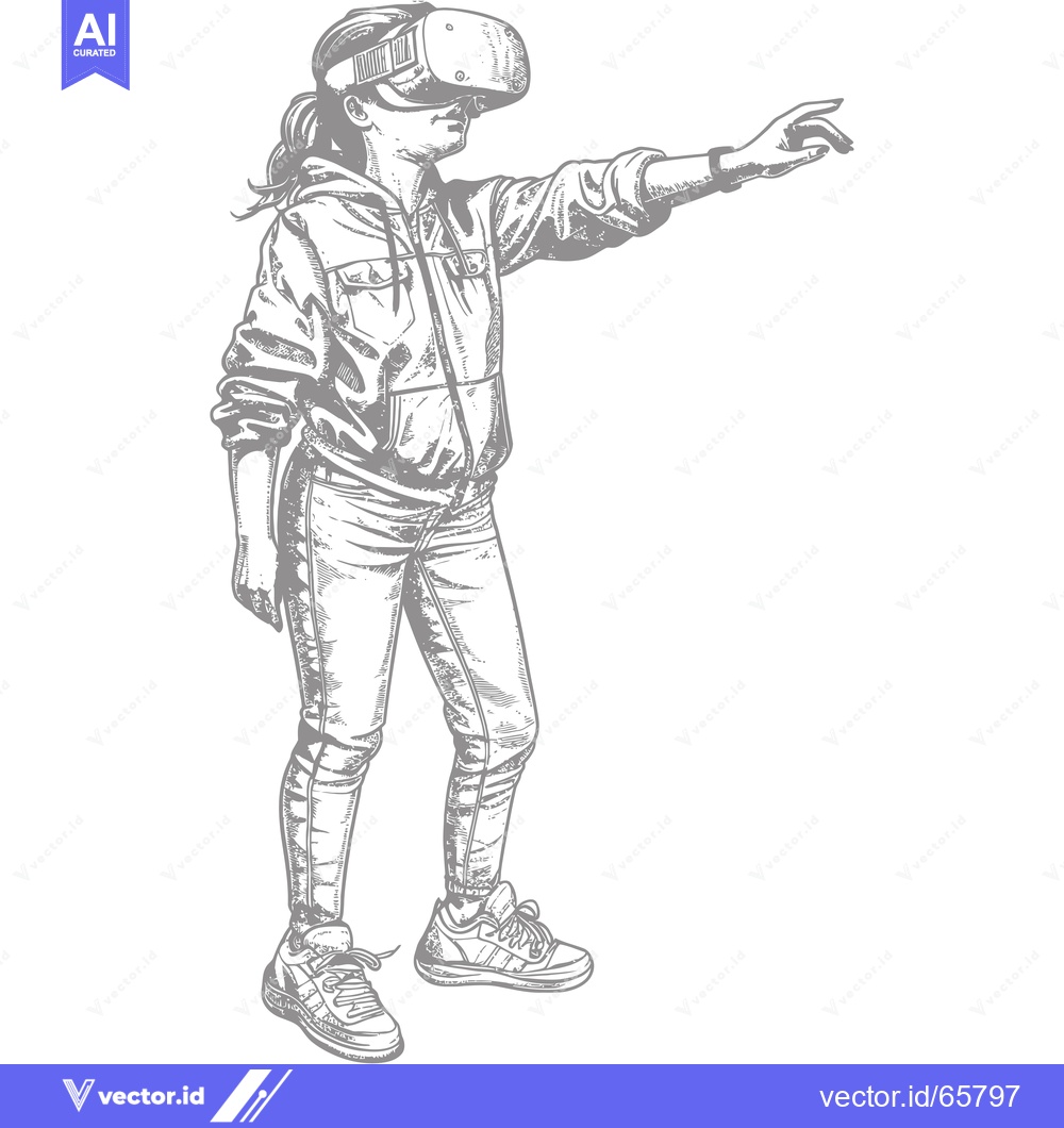Premium Vector of A Hand-Drawn Illustration of a Woman Wearing a VR Headset