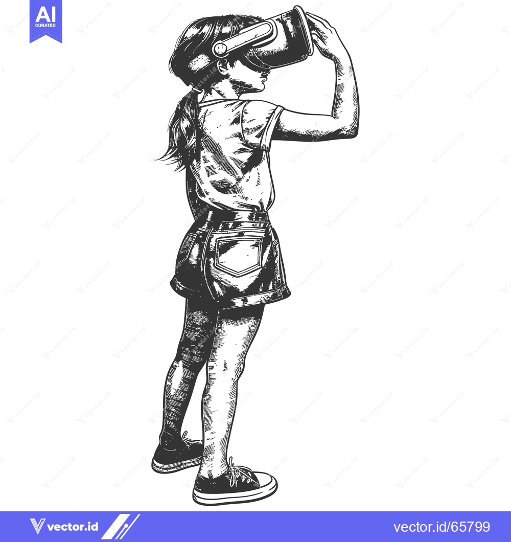 Premium Vector dari Girl Wearing Virtual Reality Headset, Engrossed in Digital Experience