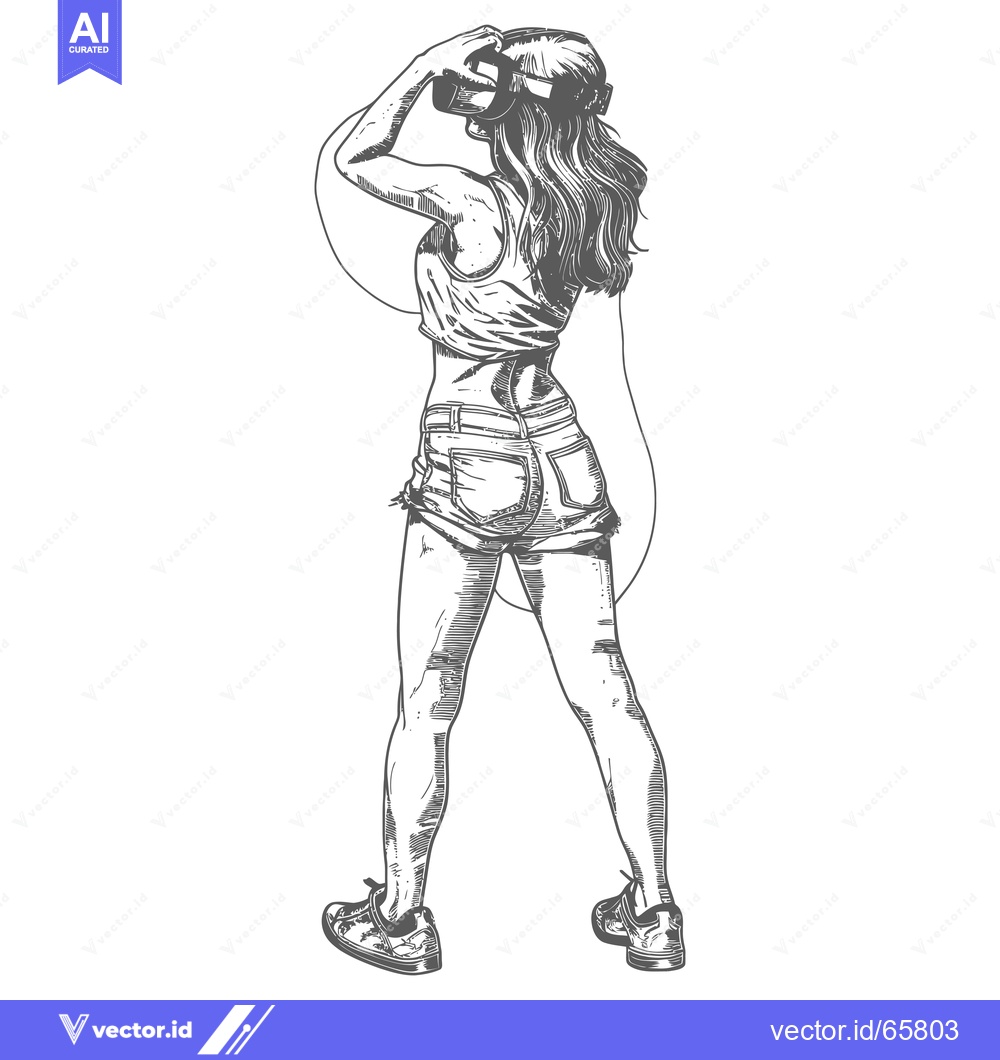 Premium Vector dari A Back View of a Woman Wearing Virtual Reality Headgear
