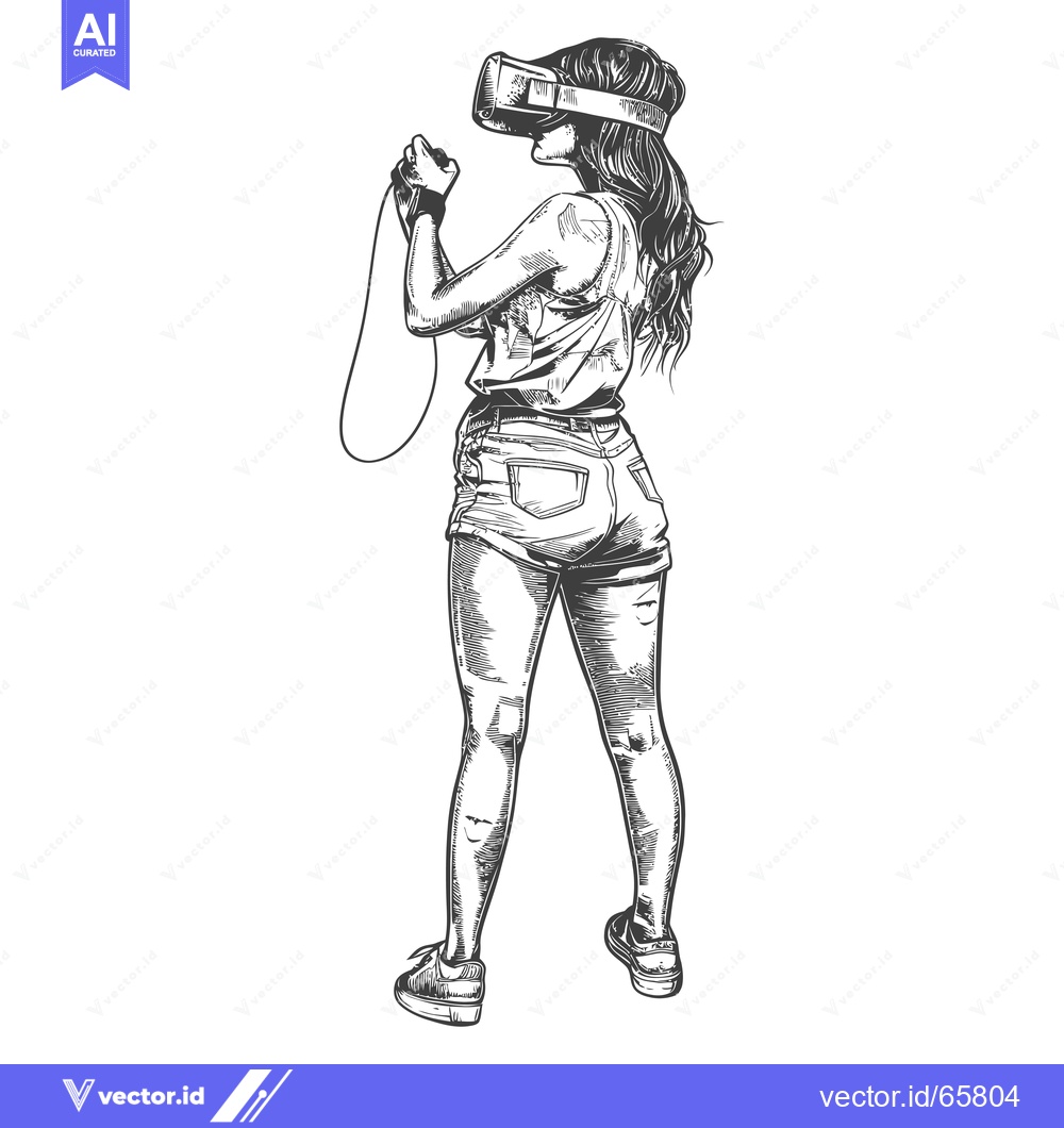 Premium Vector dari Woman in VR Headset Holding a Controller