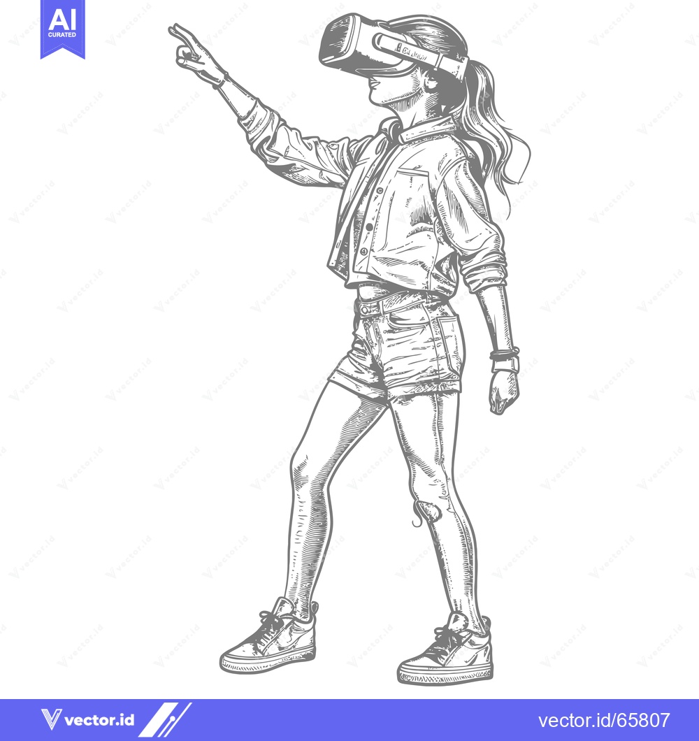 Premium Vector dari A Woman Wearing VR Headset Reaches Out With Her Hand