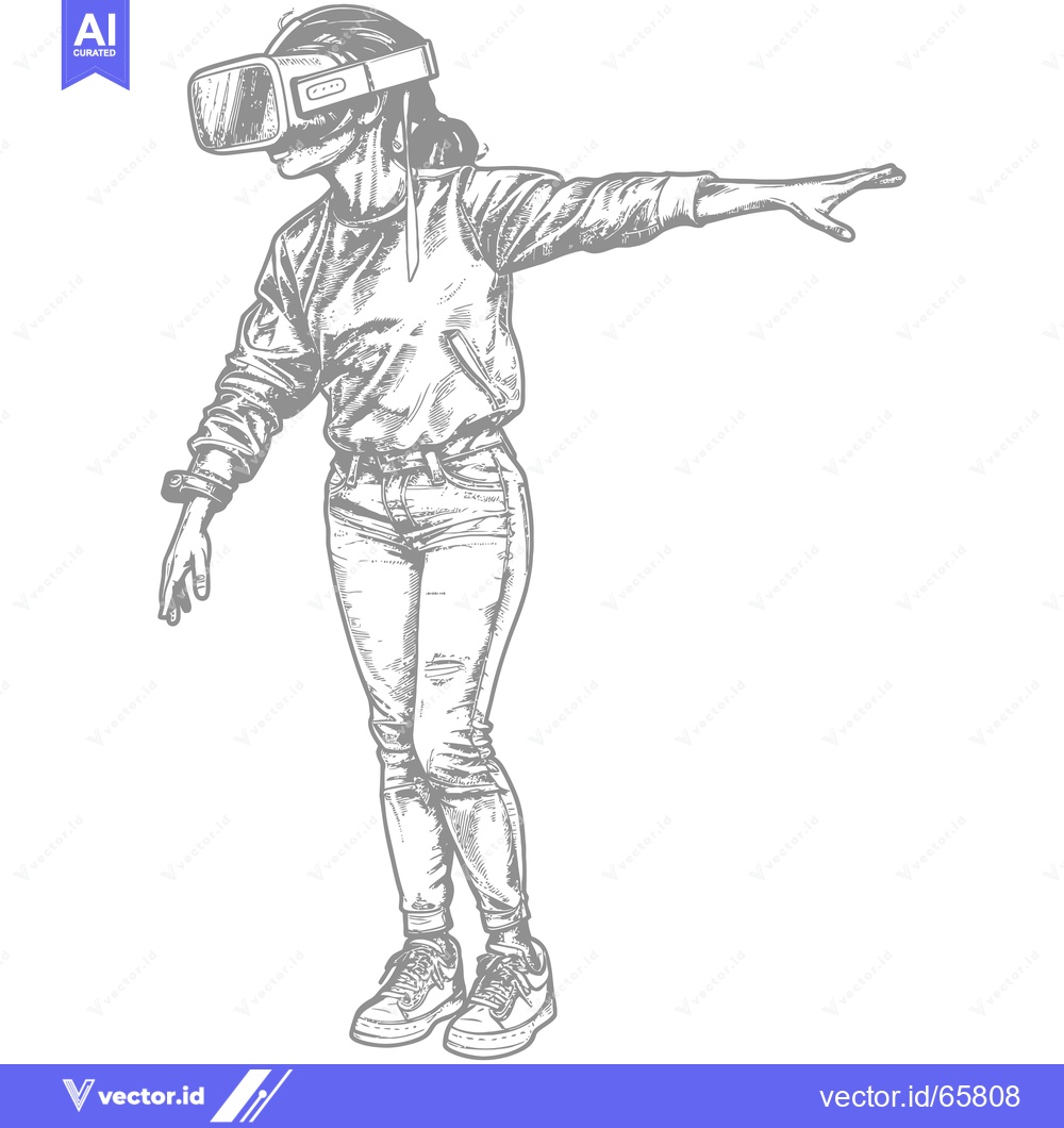 Premium Vector dari Woman in Virtual Reality Headset Reaching Out with Hand