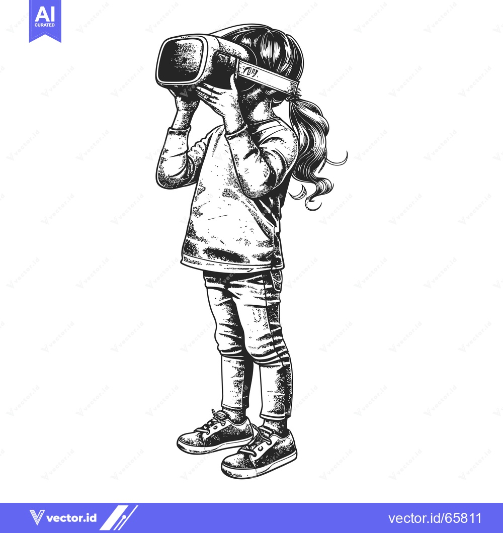 Premium Vector dari Girl Wearing Virtual Reality Headset Looking Up
