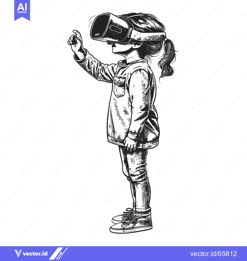 Premium Vector dari A Girl Experiencing Virtual Reality with a Headset