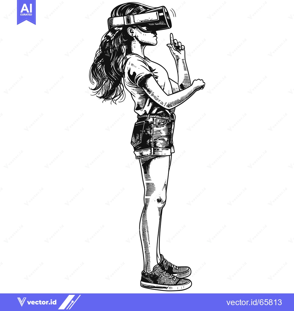Premium Vector of A Woman Wearing a VR Headset and Making a Gesture with Her Finger