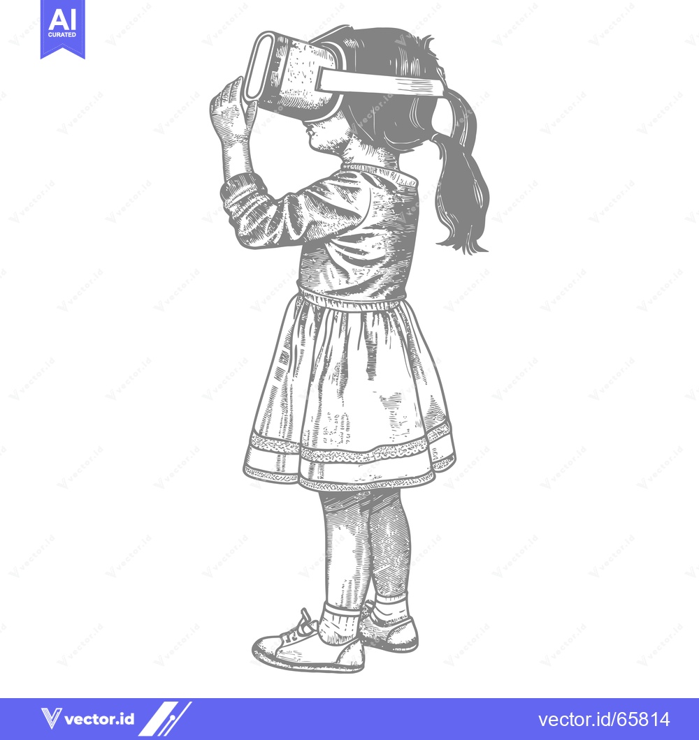 Premium Vector dari A young girl wearing a virtual reality headset