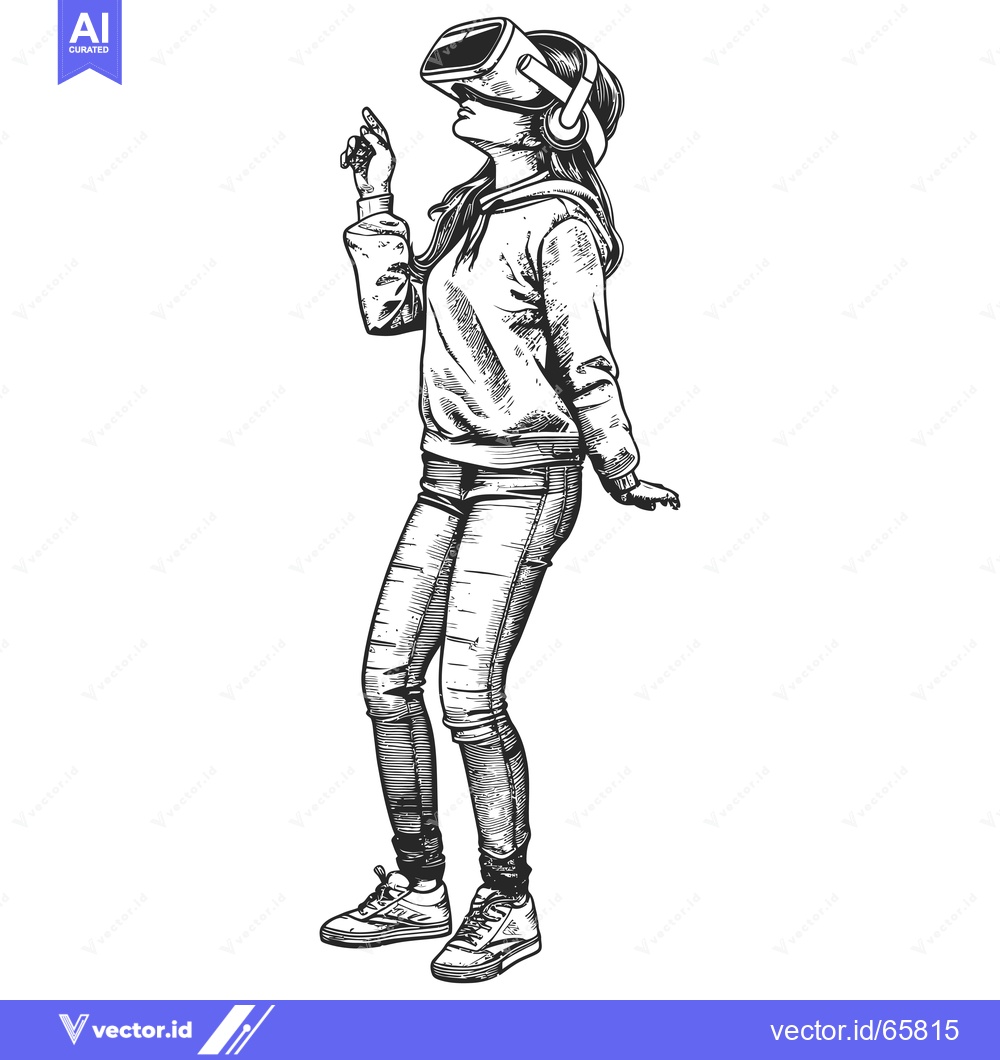 Premium Vector dari Woman in a VR Headset Gazing Upwards