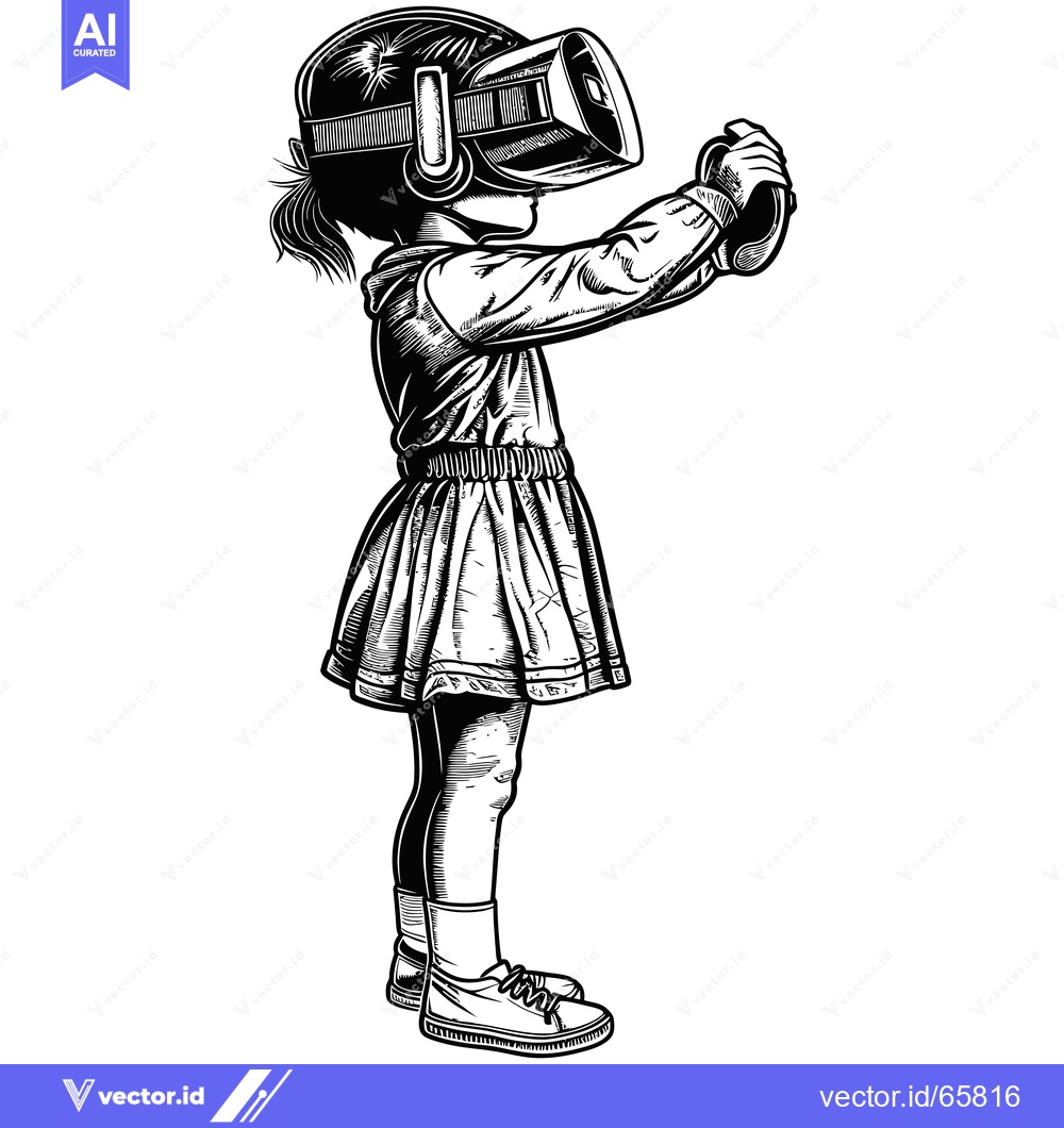 Premium Vector dari A young girl wearing a virtual reality headset
