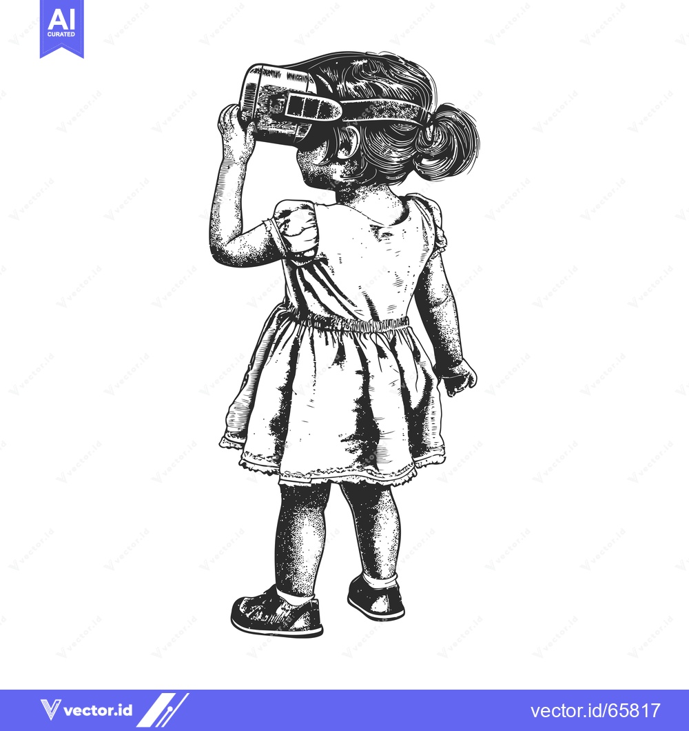 Premium Vector dari A young girl wearing a VR headset, looking upwards