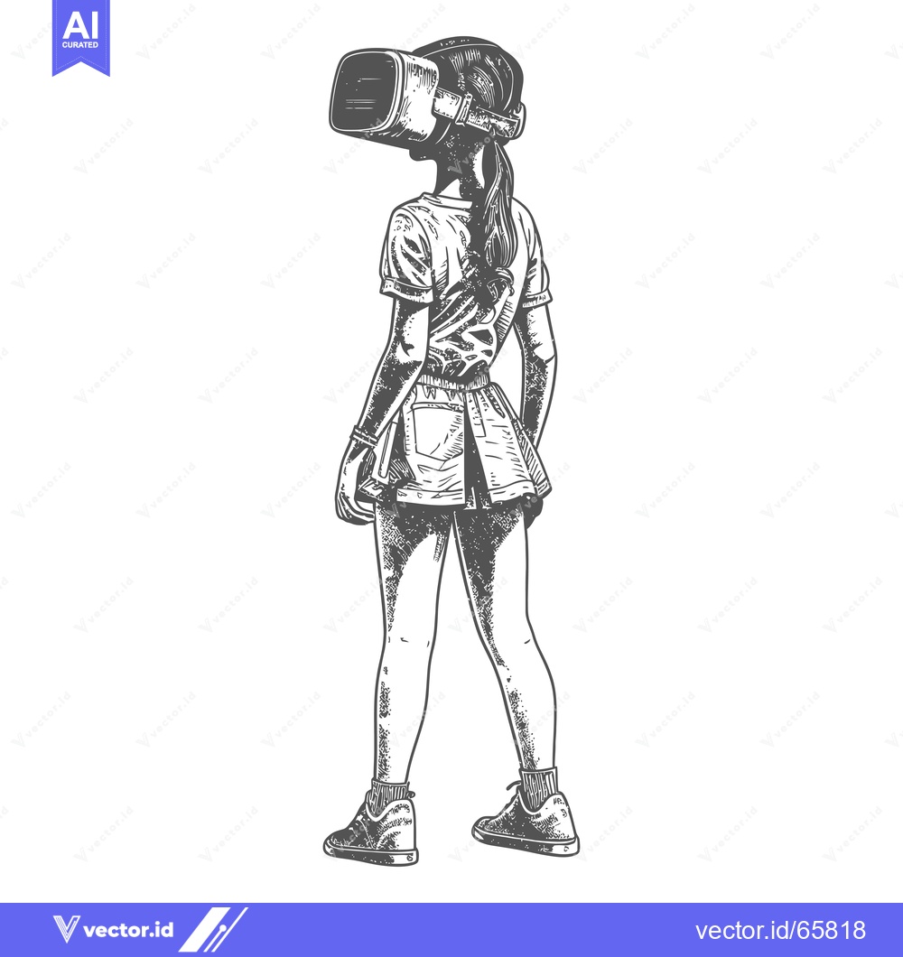Premium Vector of A Girl Wearing a Virtual Reality Headset