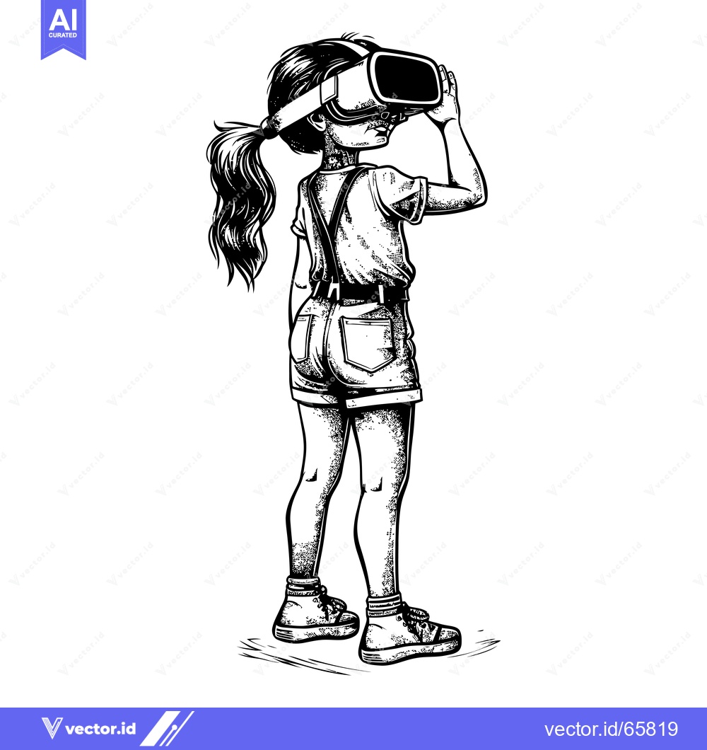 Premium Vector dari Young girl wearing VR headset and looking up