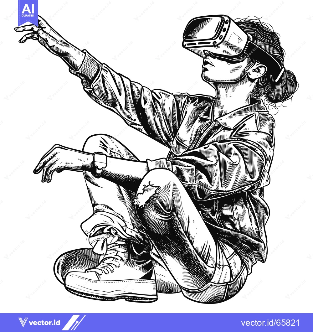Premium Vector dari A Person Wearing a VR Headset Reaching Out with One Hand