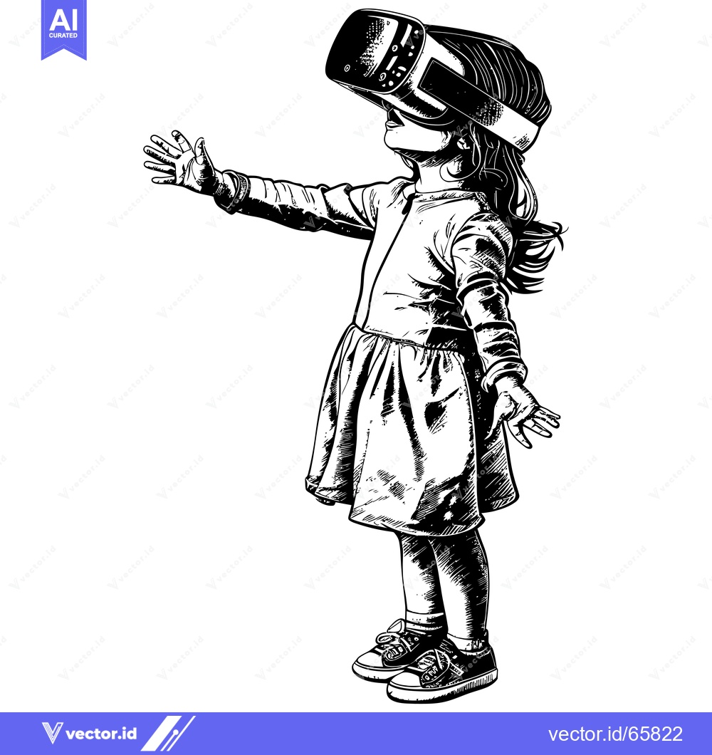 Premium Vector dari A Young Girl Wearing a VR Headset, Reaching Out With Her Hands