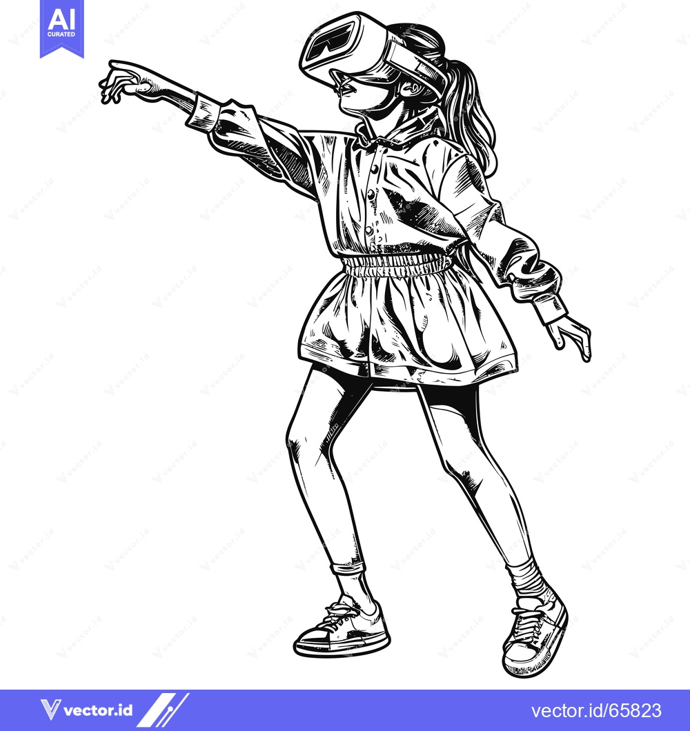 Premium Vector dari A woman wearing a VR headset reaches out with her hand
