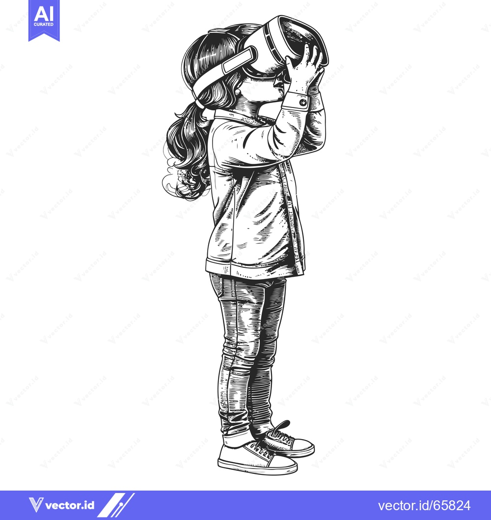 Premium Vector dari A Young Girl Wearing a Virtual Reality Headset