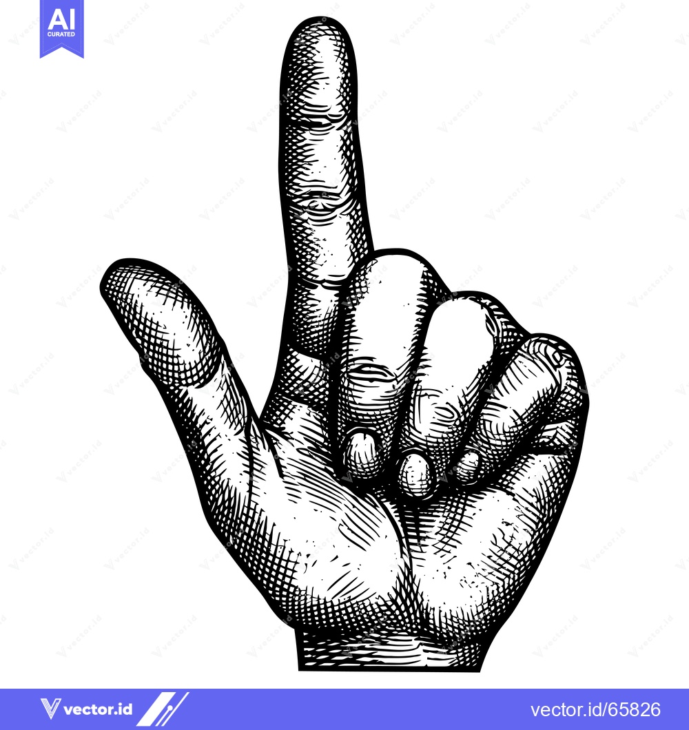 Premium Vector dari Black and White Engraved Illustration of a Hand Pointing Upwards