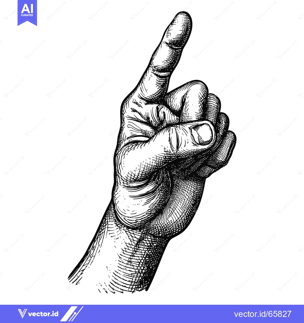 Premium Vector dari Hand with index finger pointing upwards, drawn in a detailed black and