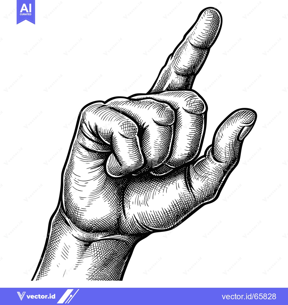 Premium Vector of Black and White Detailed Illustration of a Hand Pointing Upwards
