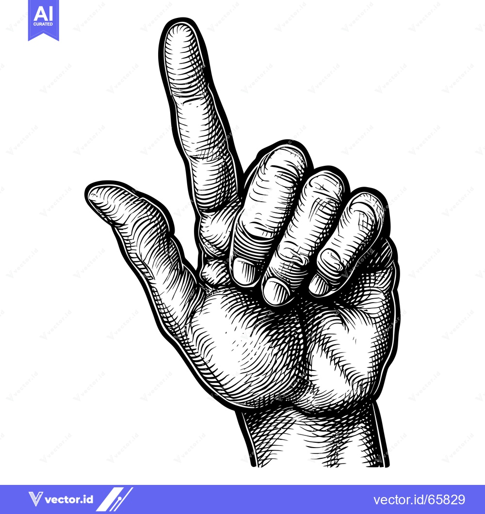 Premium Vector dari A Hand with One Finger Pointing Upwards in a Black and White Engraving