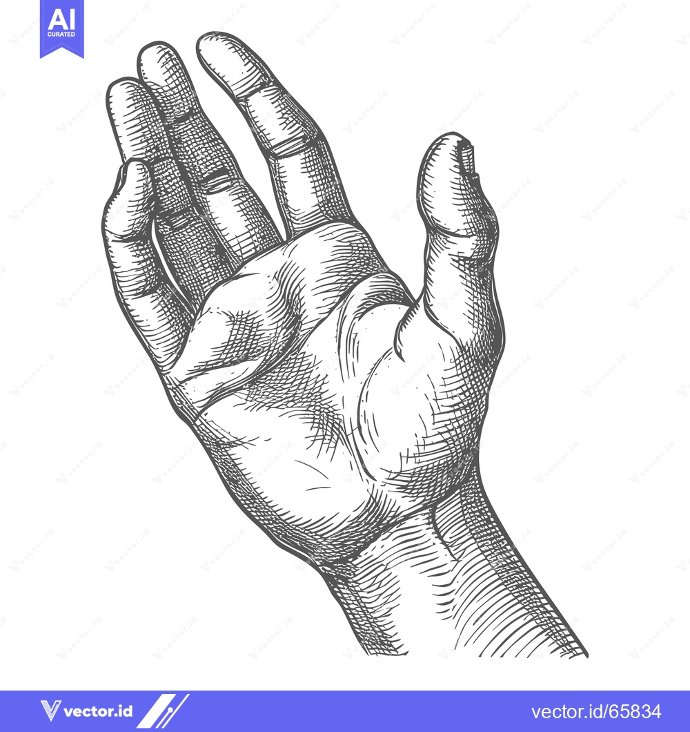 Premium Vector dari Detailed Hand Drawing with Extended Fingers and Palm Facing Upward