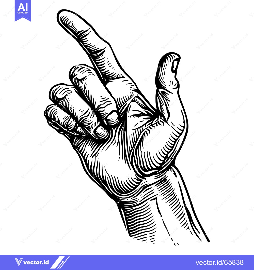 Premium Vector of Black and White Line Drawing of a Hand Pointing Upwards