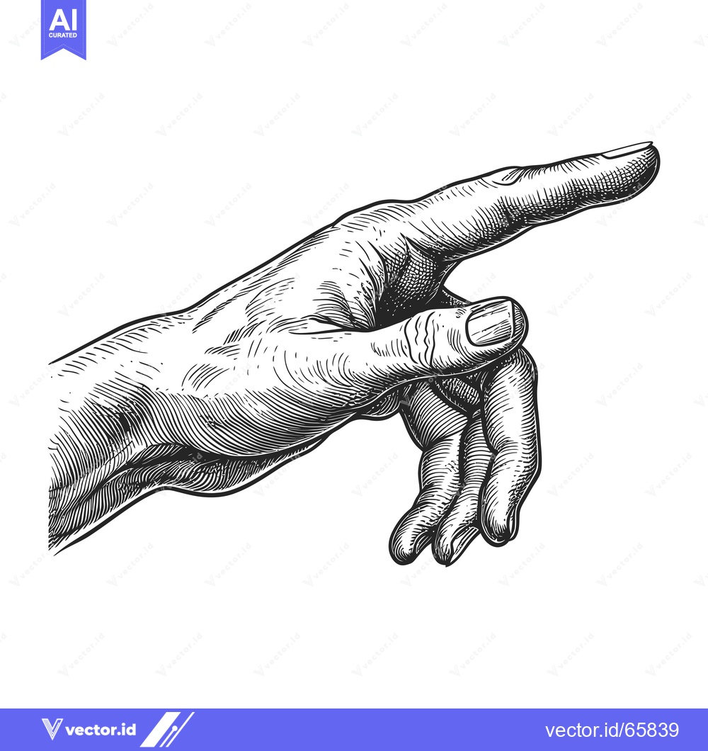 Premium Vector of Hand with extended index finger pointing to the right, detailed black