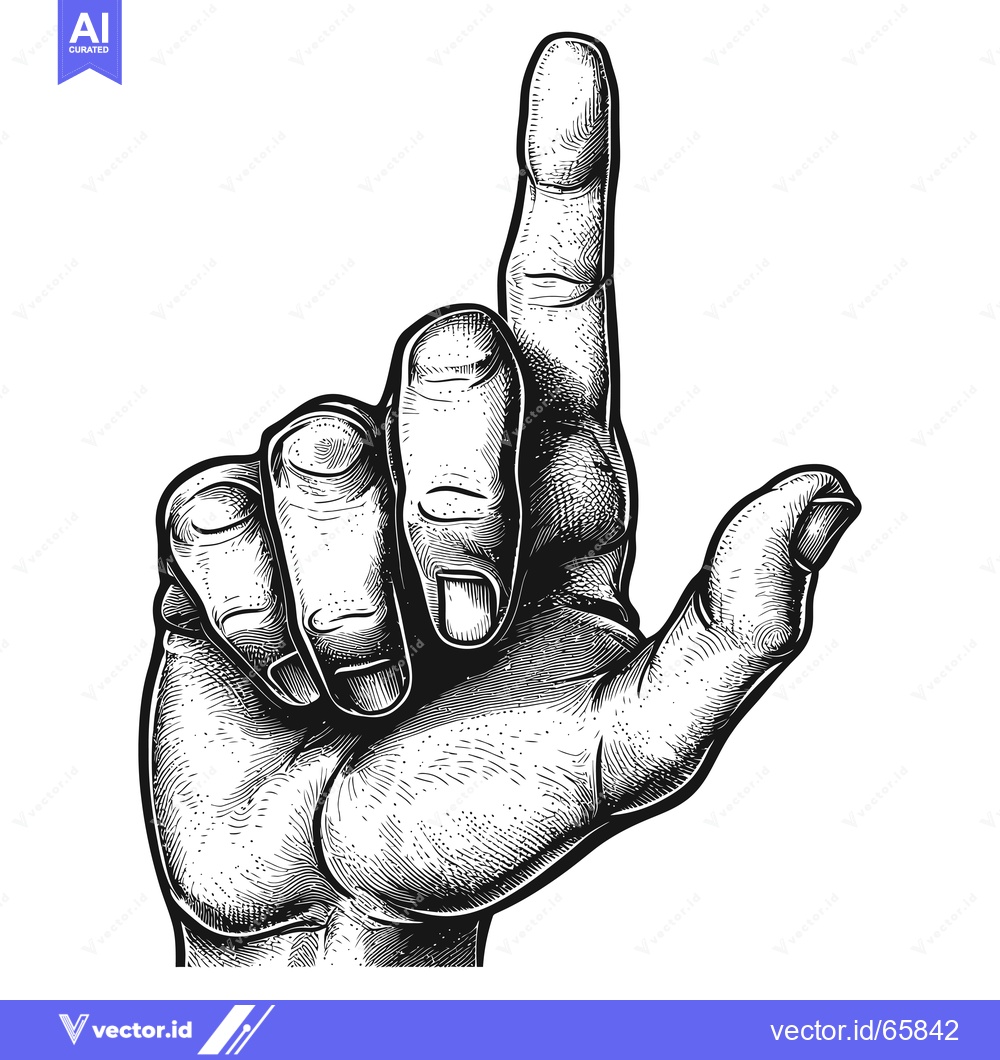 Premium Vector of A Detailed Black And White Illustration Of A Human Hand Pointing Upwar