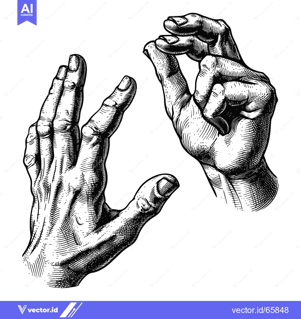 Premium Vector dari Two Detailed Black and White Drawings of Human Hands in Different Pose