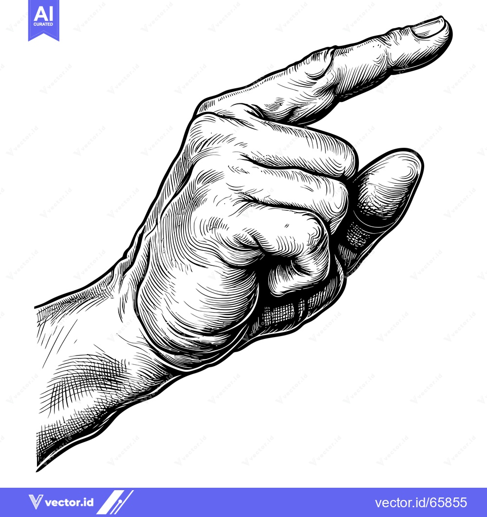 Premium Vector of Hand with Index Finger Pointing Right in Engraved Style