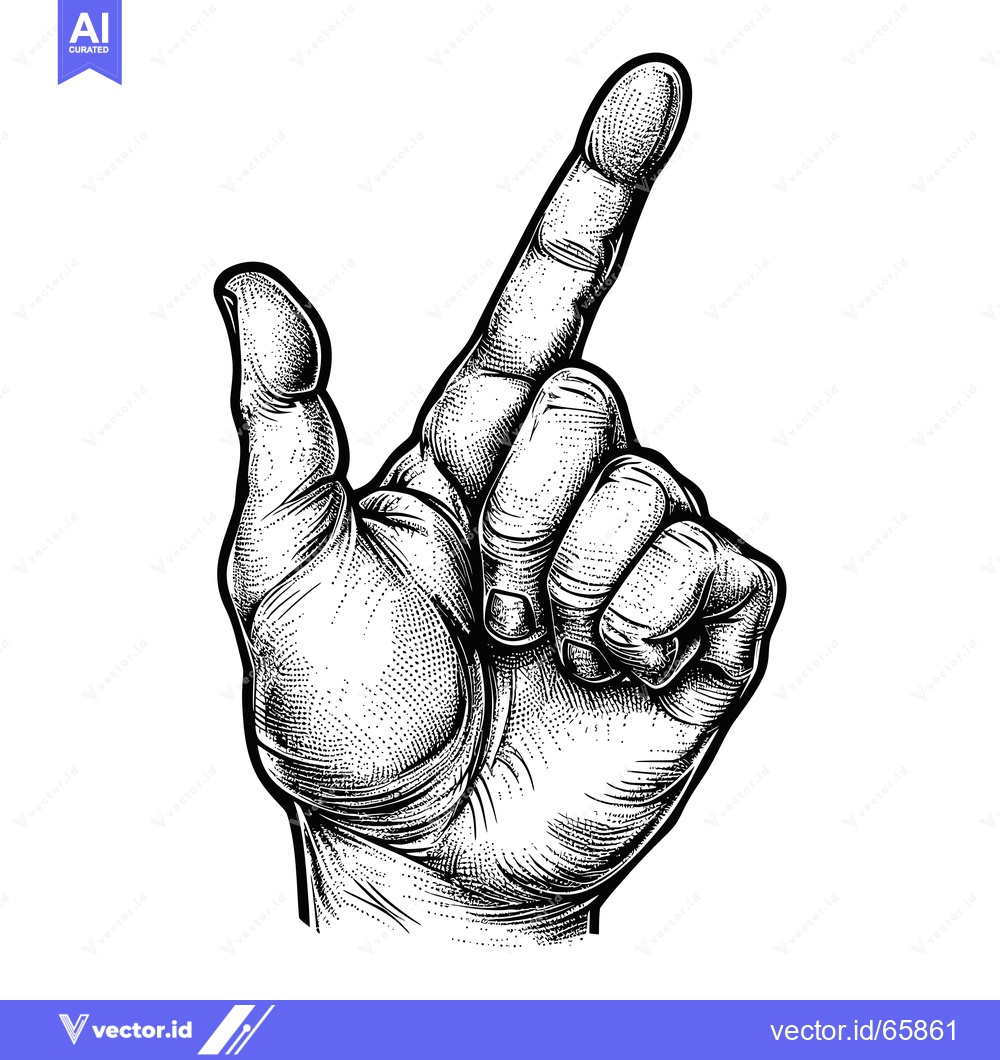 Premium Vector of Hand with Index Finger Pointing Upwards in Detailed Black and White Il