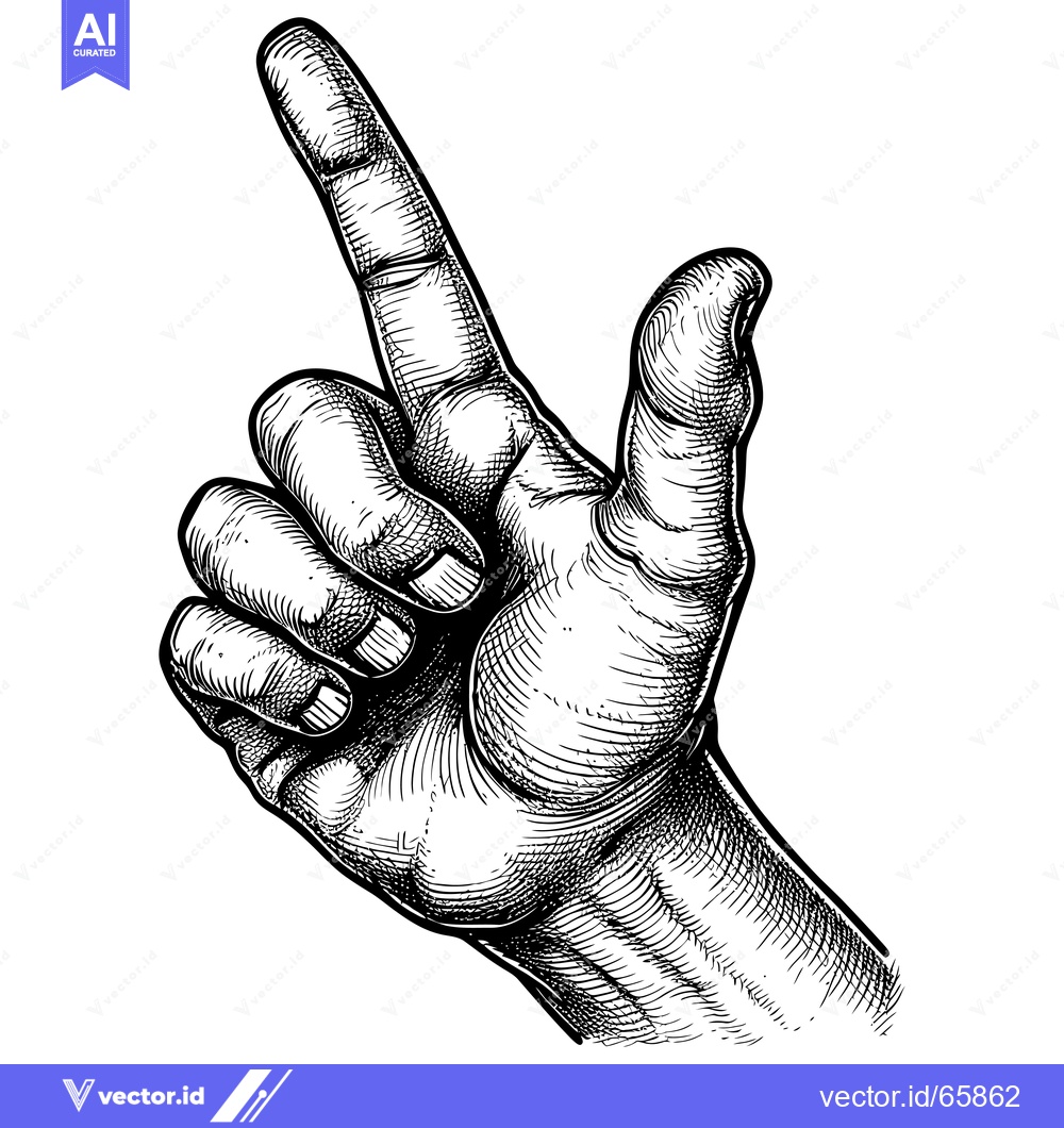 Premium Vector of A Hand with Index Finger Pointed Upward in Black and White Line Art St