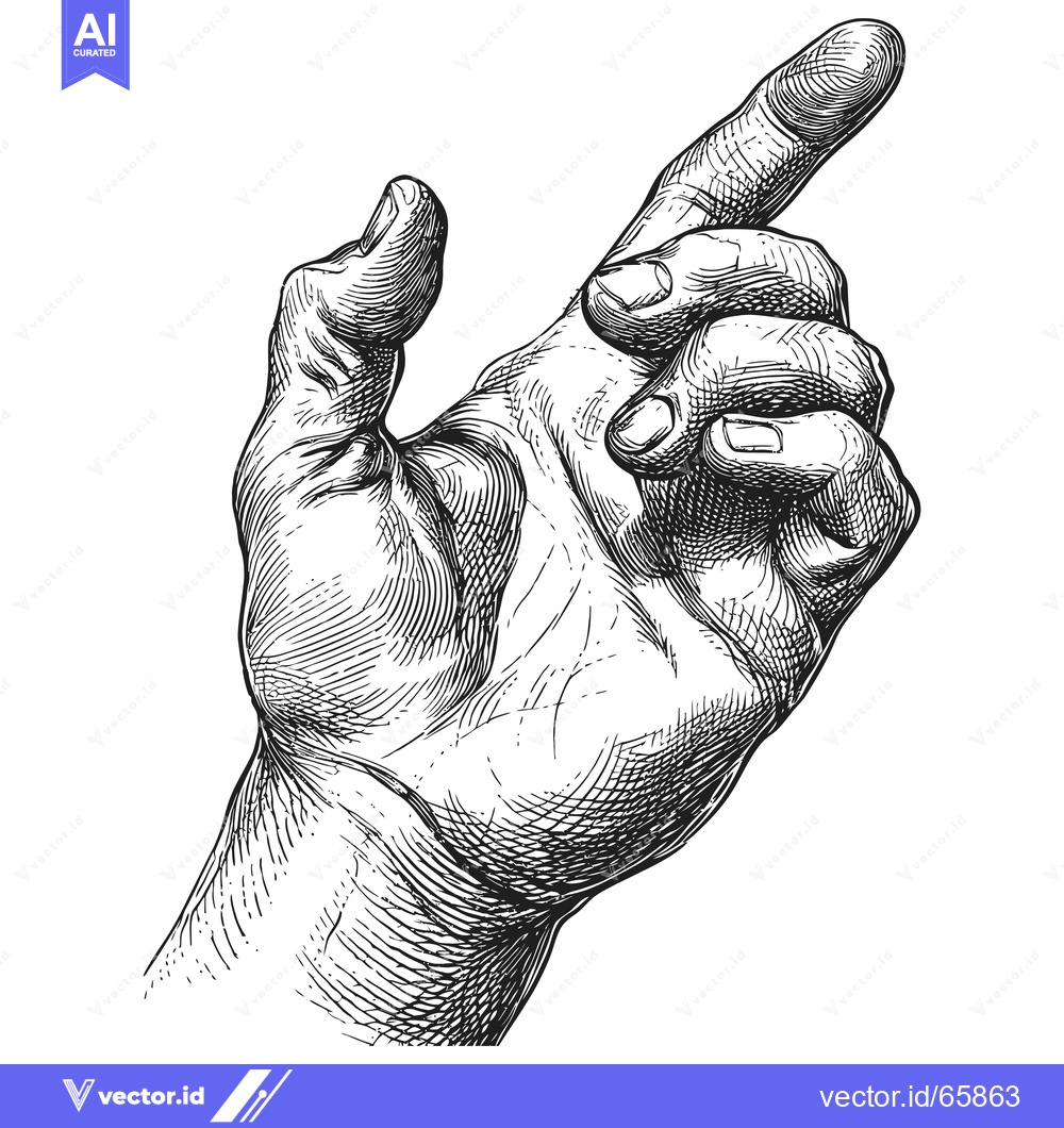 Premium Vector dari Detailed Black and White Line Drawing of an Outstretched Hand Pointing