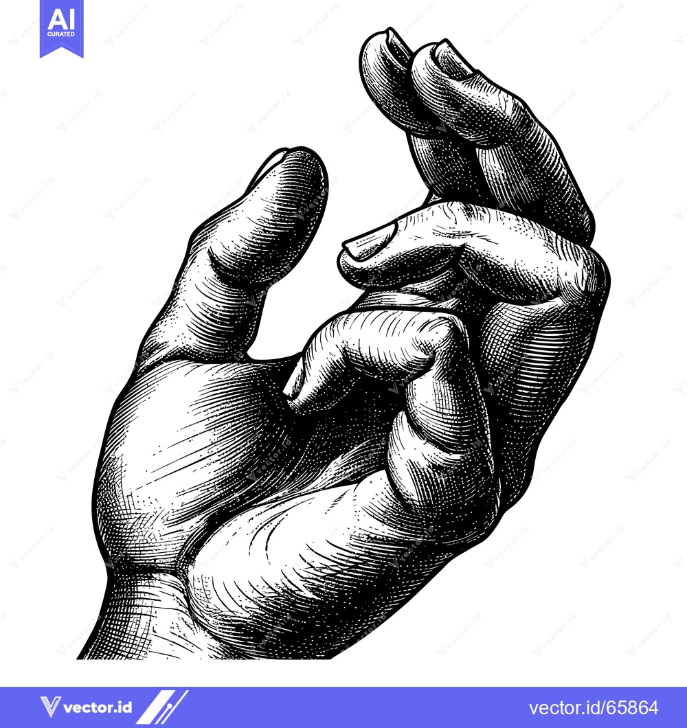 Premium Vector of A Black and White Engraved Illustration of a Hand Gesturing "Okay"