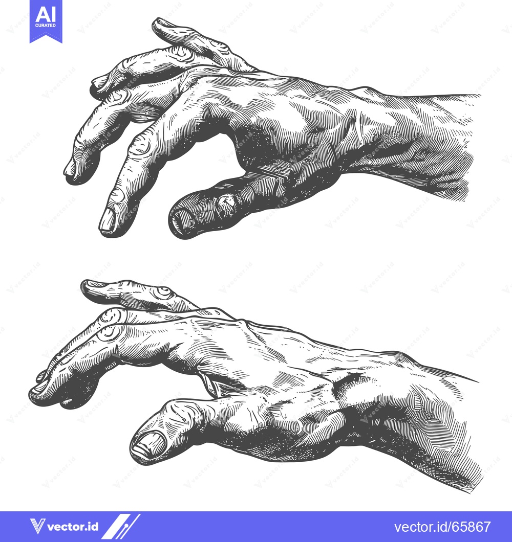 Premium Vector of Two Detailed Engravings of Human Hands in Grasping Poses