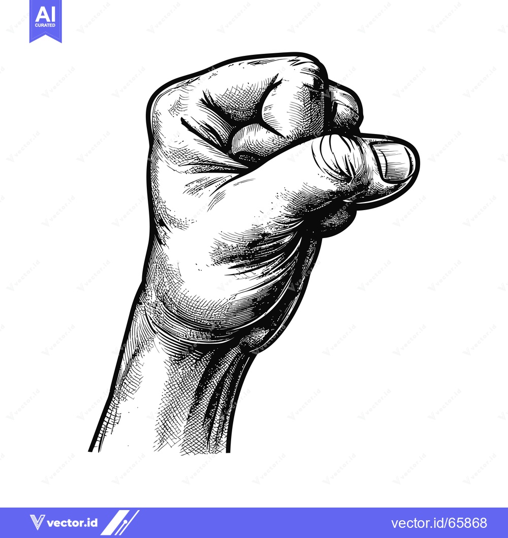 Premium Vector of Black and White Sketch of a Clenched Fist