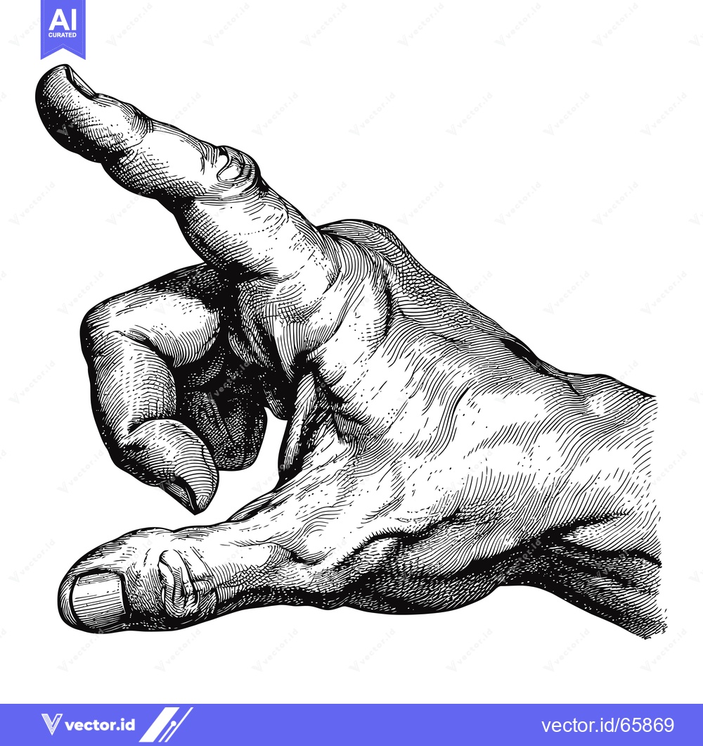 Premium Vector dari A Detailed Black and White Engraving of a Hand Pointing
