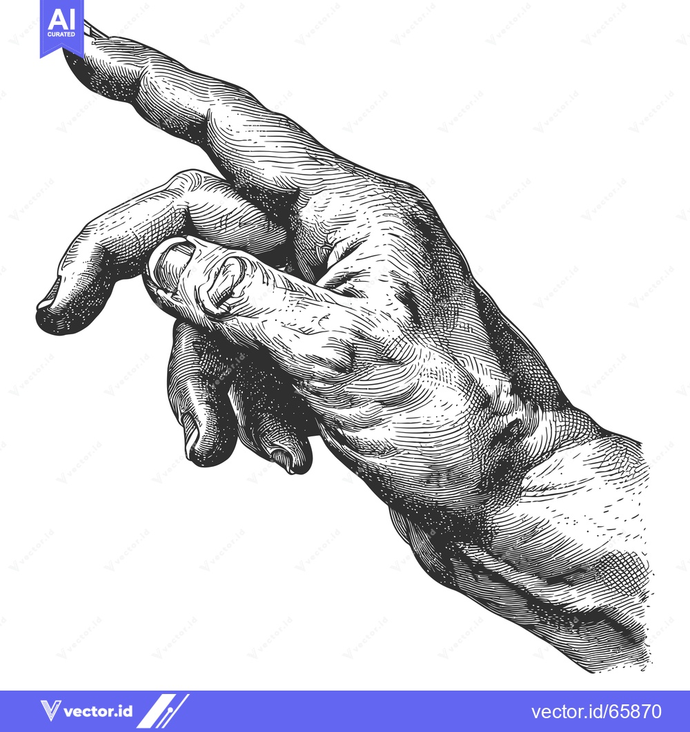Premium Vector of A Detailed Engraving of a Hand Pointing Upwards